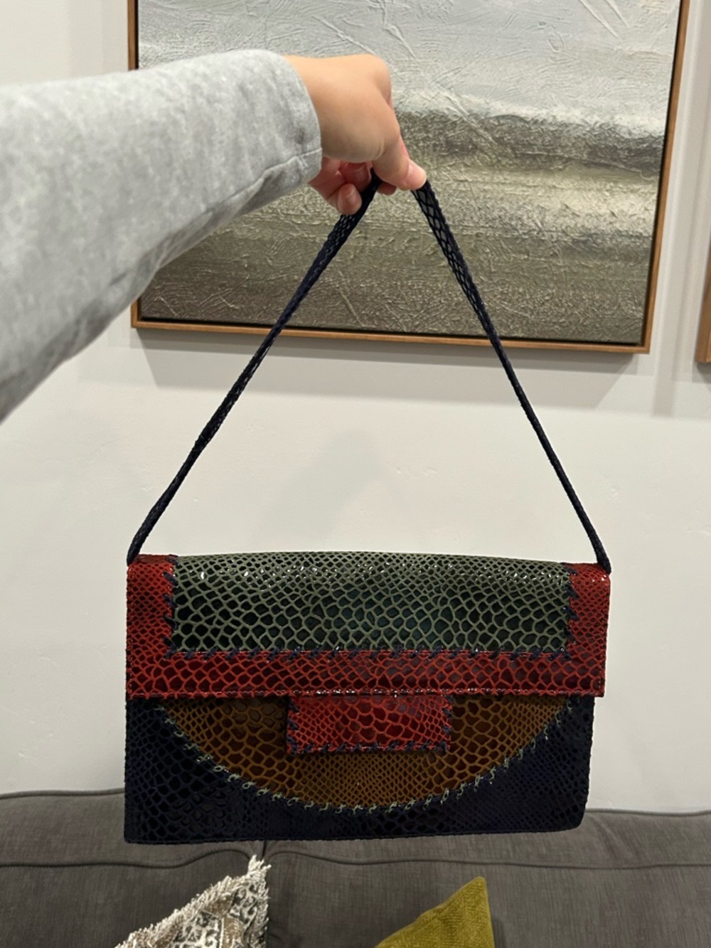 Multicolor Faux Animal Skin Shoulder Bag